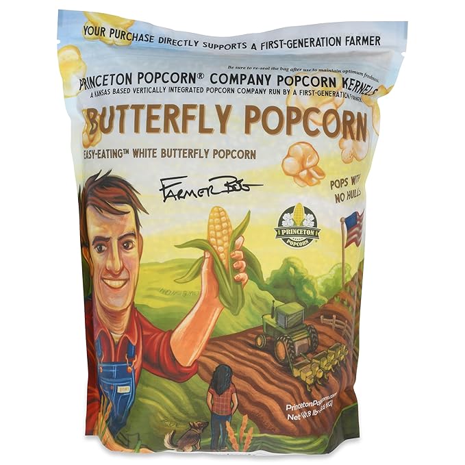 Princeton Popcorn White Butterfly Hulless Popcorn Kernels - Easy-Eating, Baby Small Tender Popping