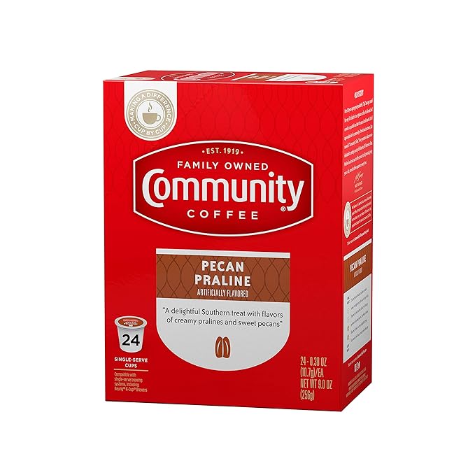 Community Coffee Pecan Praline Flavored 96 Count Coffee Pods, Medium Roast, Compatible with Keurig