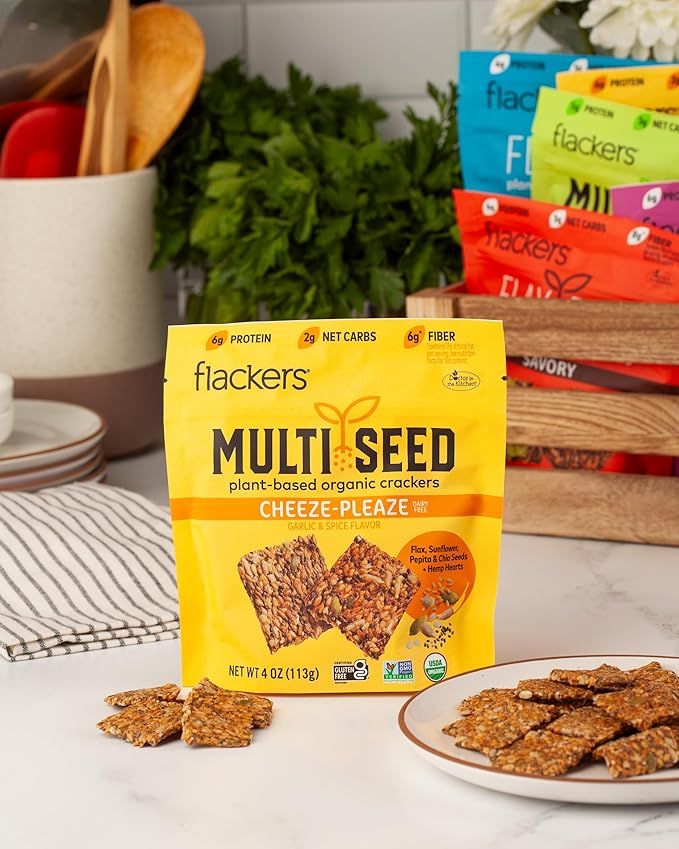 Flackers Organic Cheeze-Pleaze Multi-Seed Crackers, 4 Ounce 1-Pack, Gluten Free, Non GMO, Vegan