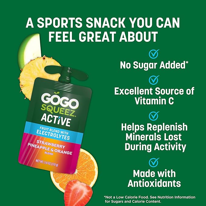 GoGo squeeZ Active Fruit Blend with Electrolytes | 18-Count Variety Pack | Blueberry Strawberry