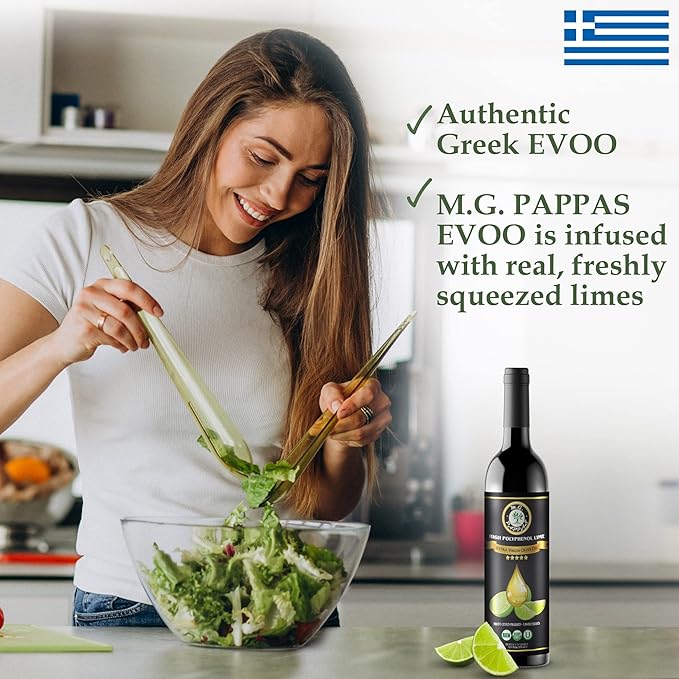 M.G. PAPPAS High Polyphenol Rich Lime Infused Olive Oil Extra Virgin - Over 500mg/kg - Unfiltered