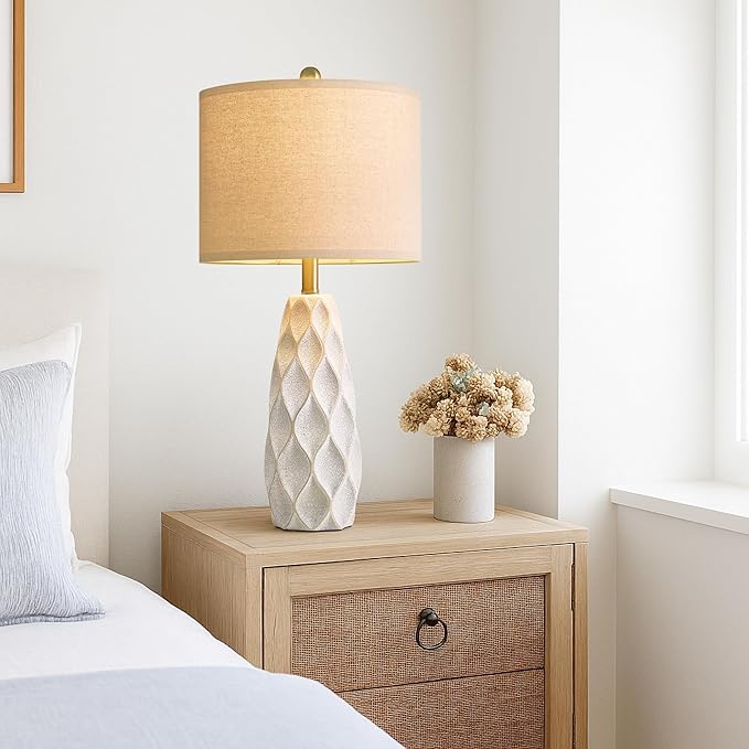 27.5" Ceramic Table Lamps for Living Room Bedroom Lamps Set of 2 Modern Boho Bedside Lamps Night