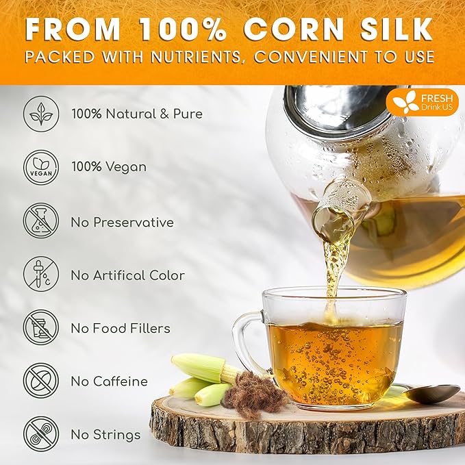 FreshDrinkUS, Premium 135 Tea Bags Corn Silk Tea, 100% Natural & Pure from Corn Silk. Corn Silk