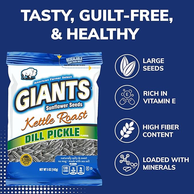 GIANTS Kettle Roast Dill Pickle Sunflower Seeds - Sunflower Seeds Bulk, Big Sunflower Seeds to Eat