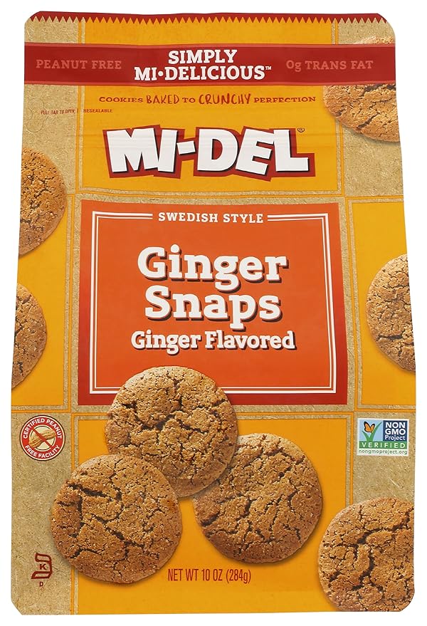 Mi-Del Cookies Ginger Flavored Snaps - Non GMO Certified, 0g Trans Fat Swedish Ginger Snaps Cookies