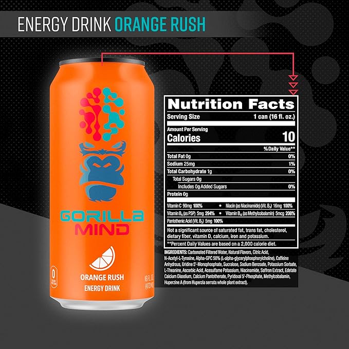 Gorilla Mind Energy Drink | Unmatched Energy · Amplified Focus | N-Acetyl-L-Tyrosine, Alpha-GPC