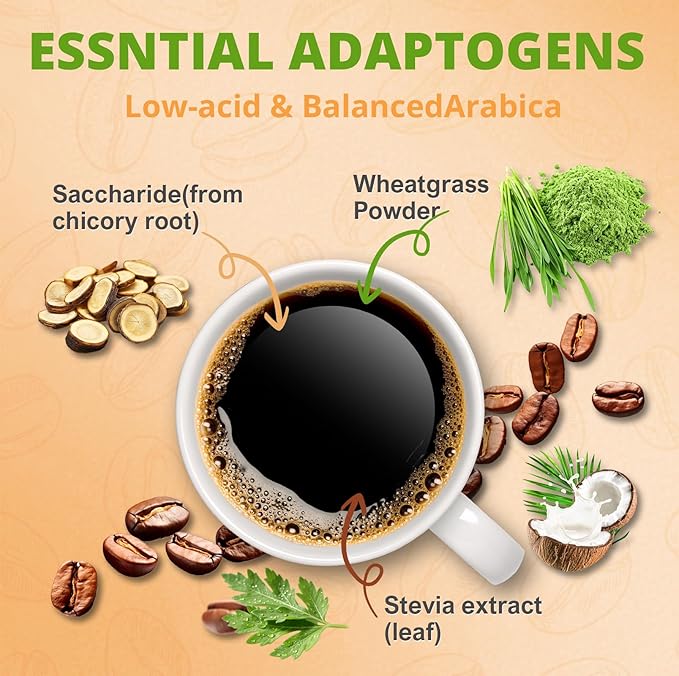 Alkaline Coffee Non-Dairy, Arabica Coffee with Mushroom Creamer, Wheatgrass, Oligosaccharide, 30%