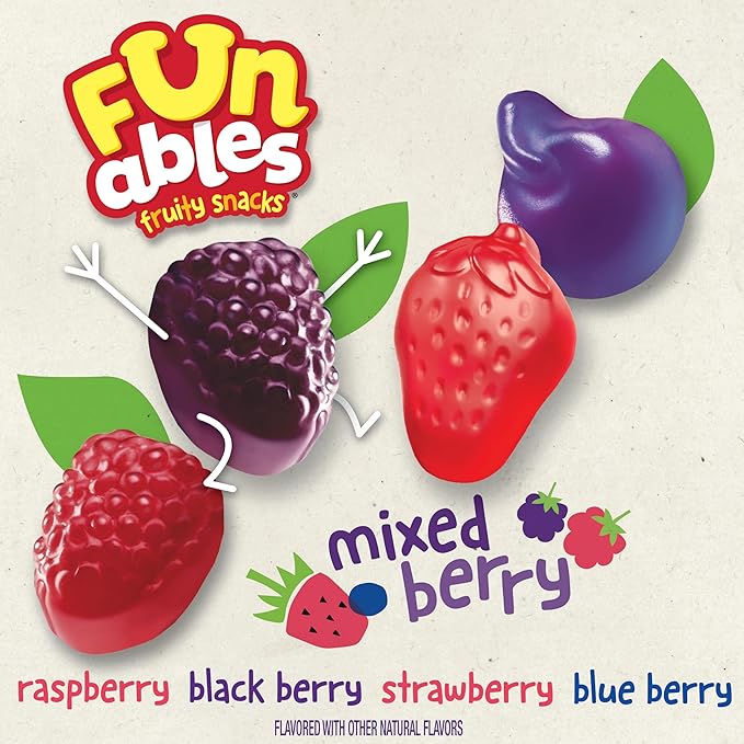 Funables Fruit Snacks, Mixed Berry Snacks, 2.5 Ounce Pouches (Pack of 48)