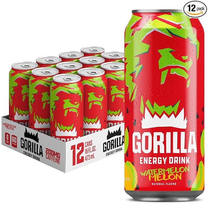 Gorilla Energy Drink, Watermelon Melon, 200mg Natural Caffeine, Real Fruit Juice Squeezed &