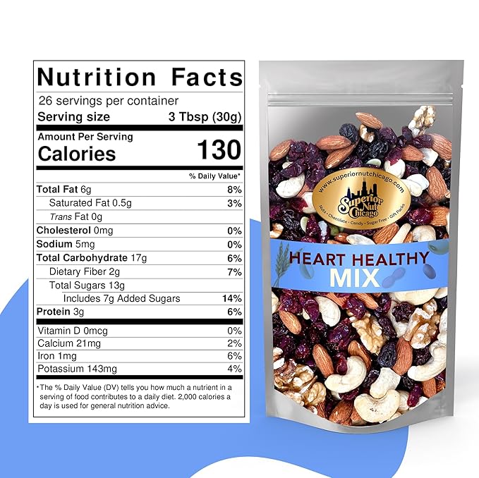 Superior Nut Chicago Heart Healthy Mix - Trail Mix Nuts - Nut Mix w/ Cashews, Almonds, Walnuts