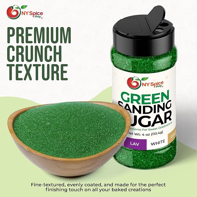 NY Spice Shop Green Sanding Sugar - 4 Ounce Sweet Colorful Edible Sprinkles For Candy Dish - Sugar