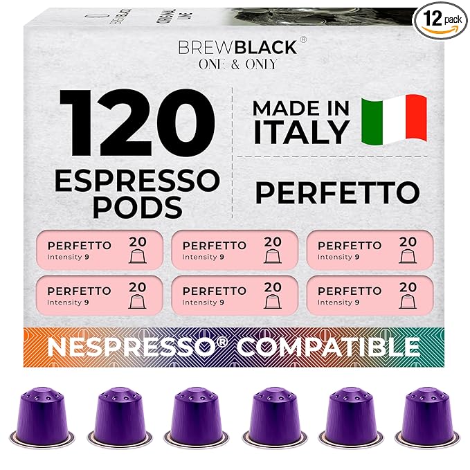 BrewBlack Perfetto Coffee Capsules - 120 Aluminum Coffee Pods Compatible with Nespresso Original