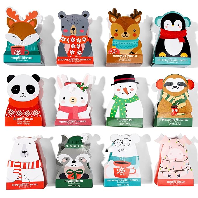 Thoughtfully Gourmet, Hot Chocolate Gift Set in Holiday Character Packaging, Flavors Include Rocky