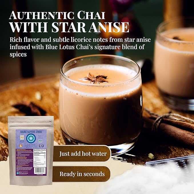 Blue Lotus Chai – Star Anise Masala Chai - Makes 265 Cups – Just Add Hot Water, No Steeping, No
