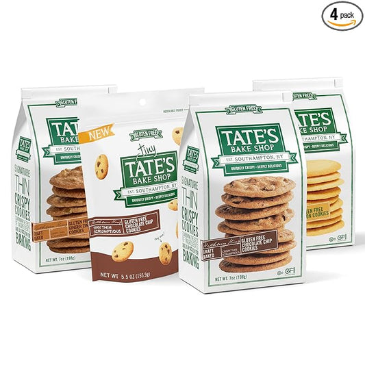 Tate's Bake Shop Gluten Free Cookies Variety Pack, Lemon, Ginger Zinger, Chocolate Chip, and Tiny