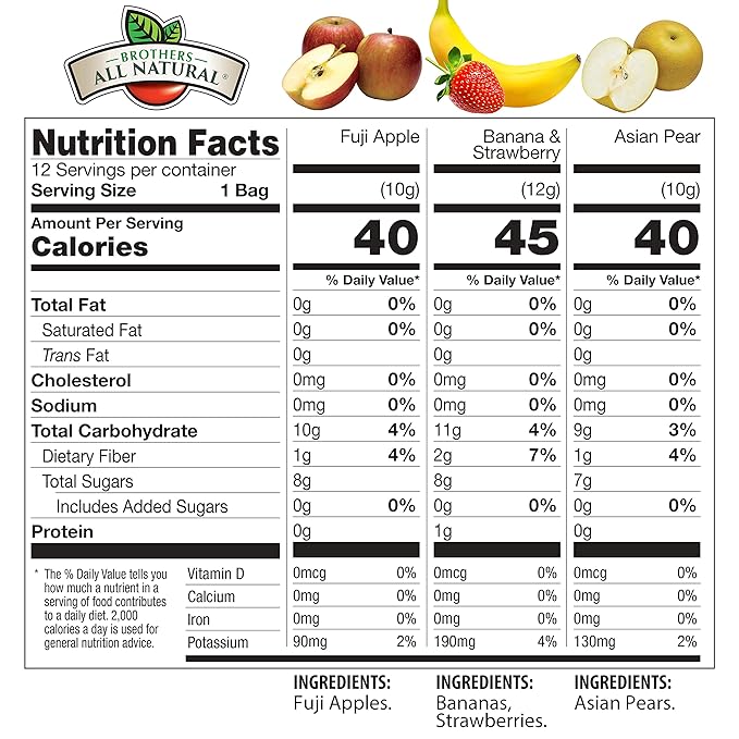 Brothers All Natural Freeze Dried Fruit Crisps, Variety Pack, 24 Single Serve Bags, Fuji Apple