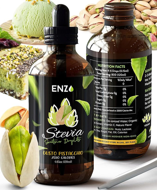 Enzo Liquid Stevia Drops Our Zero Calories Sweetener (4oz - 800 Servings/Bottle) - Pistachio - All