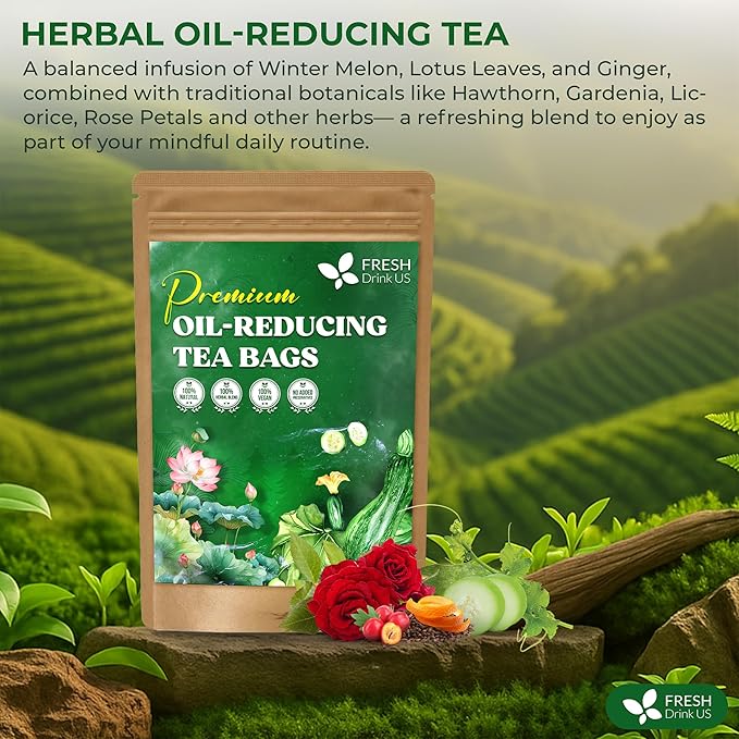 FreshDrinkUS, Oil-Reducing Herbal Tea ??40 Tea Bags | Blend of Winter Melon, Lotus Leaf, Ginger