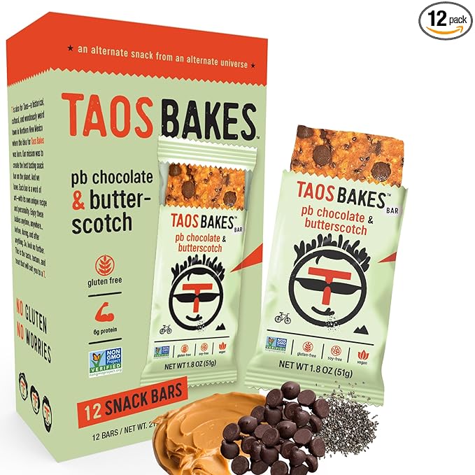 Taos Bakes - Peanut Butter Chocolate + Butterscotch - Snack Bars - 6g Protein, Gluten Free, Plant