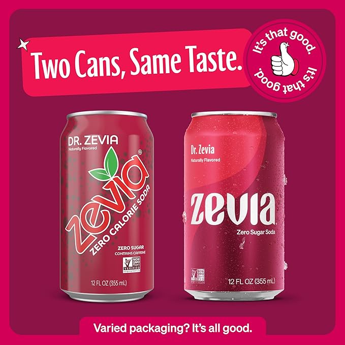 Zevia Zero Sugar Soda, Dr Zevia, 12 oz Cans (8-Pack) ??Naturally Sweetened, Non-GMO Project