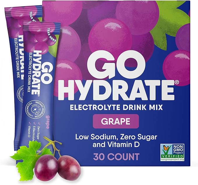 GoHydrate Instant Hydration Powder Packets - Low Sodium Electrolytes Drink Mix - Natural Hydration