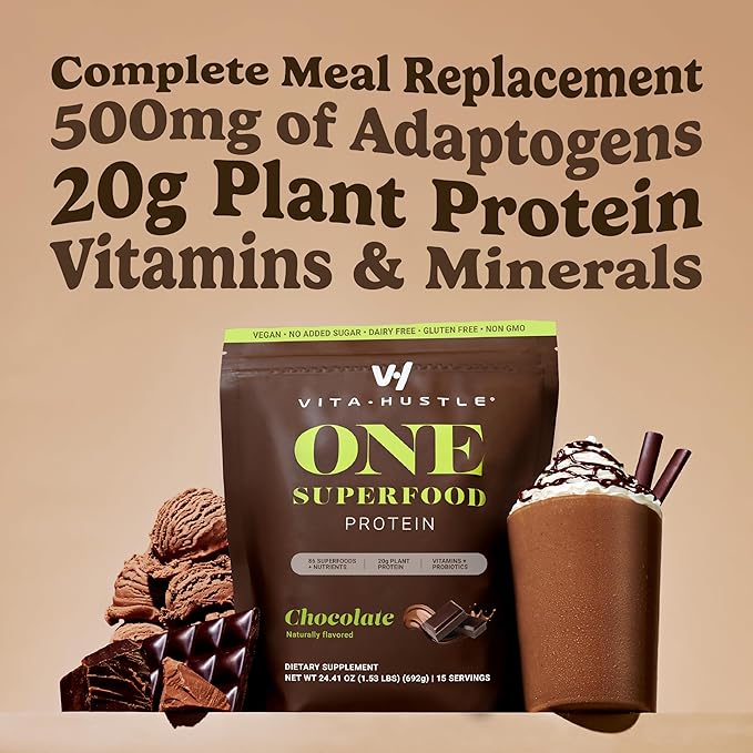 VitaHustle ONE Meal Replacement Shake - Plant Based Protein Powder by Kevin Hart - Vegan, Meal