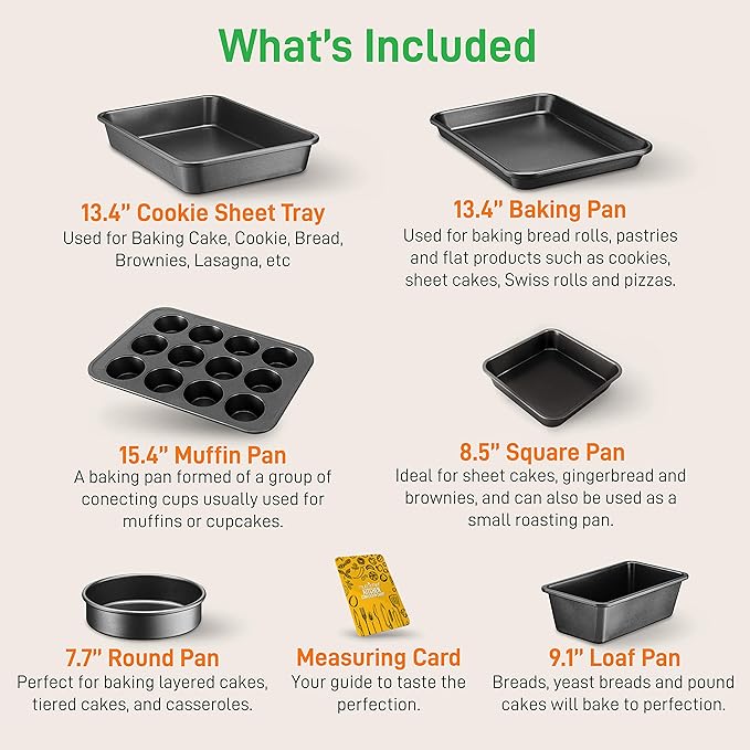 NutriChef Stackable Non-Stick Baking Pan Set – Carbon Steel Bakeware Set w/ Cookie Sheet, Muffin &