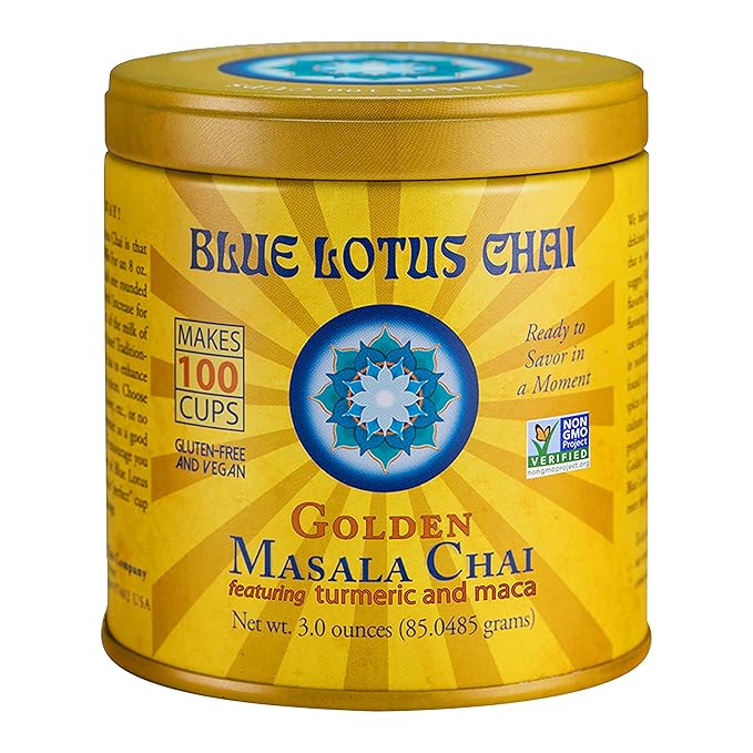 Blue Lotus Chai - Golden Masala Flavor Chai - Makes 100 Cups - 3 Ounce Masala Spiced Chai Powder