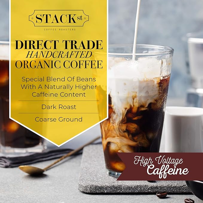 Organic Cold Brew Coffee Coarse Ground 1 LB - CRANK High Voltage Caffeine Dark Roast, Coarse Grind
