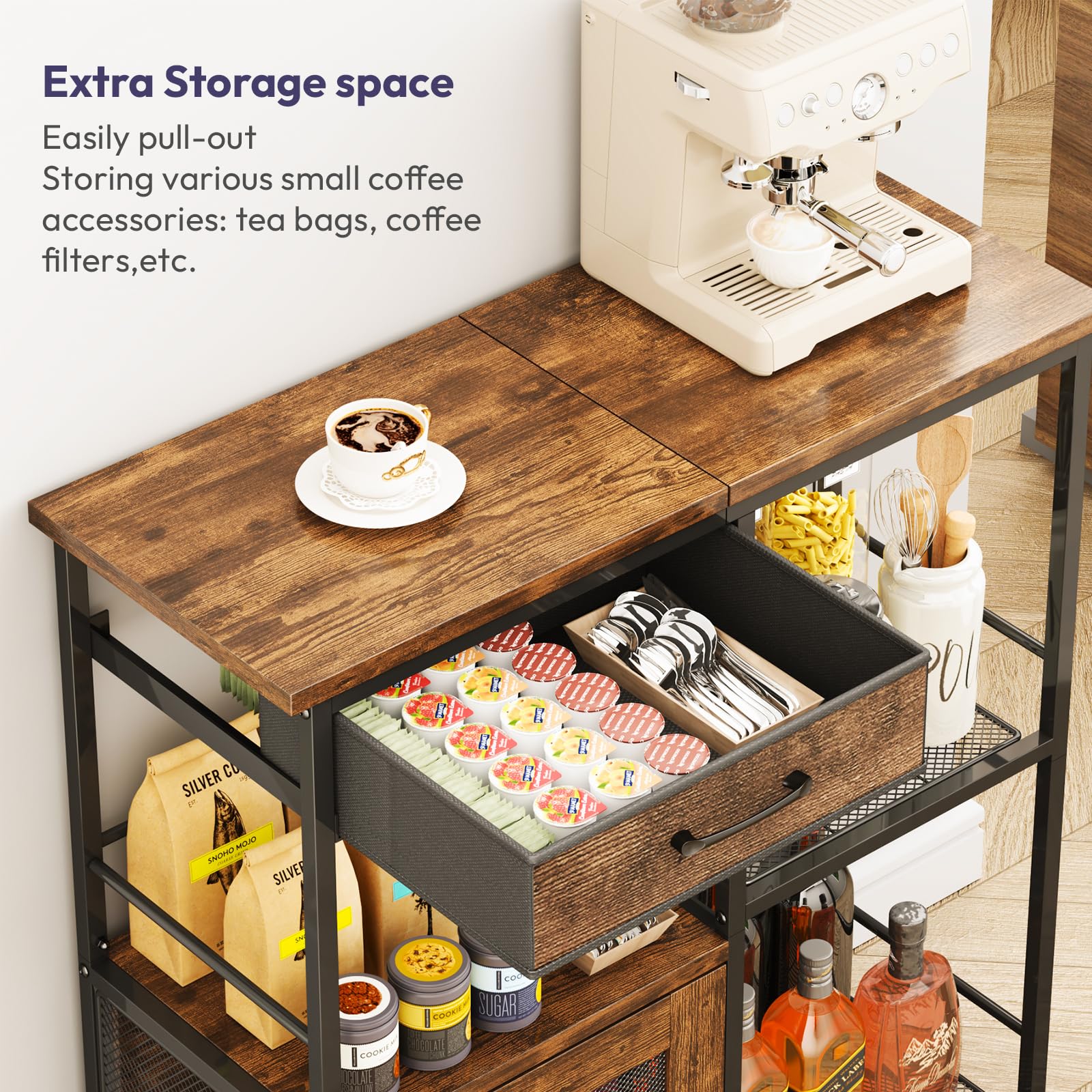 SWTYMIKI Coffee Bar Cabinet for Home - Farmhouse Coffee Stand Station Multi-Purpose Buffet