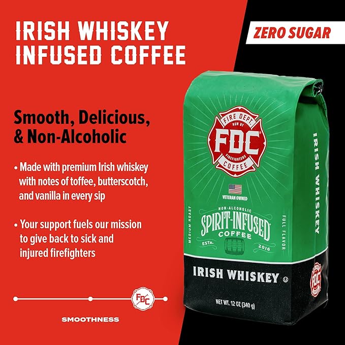 Fire Department Coffee - Gives Back to Firefighters - Irish Whiskey Infused Ground Coffee - Medium