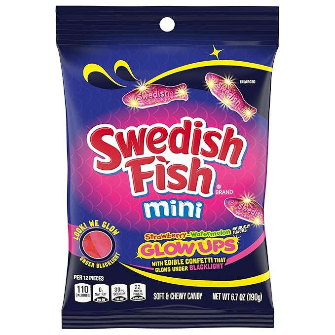 SOUR PATCH KIDS and SWEDISH FISH Mini Glow Ups Strawberry-Watermelon Soft & Chewy Candy Variety