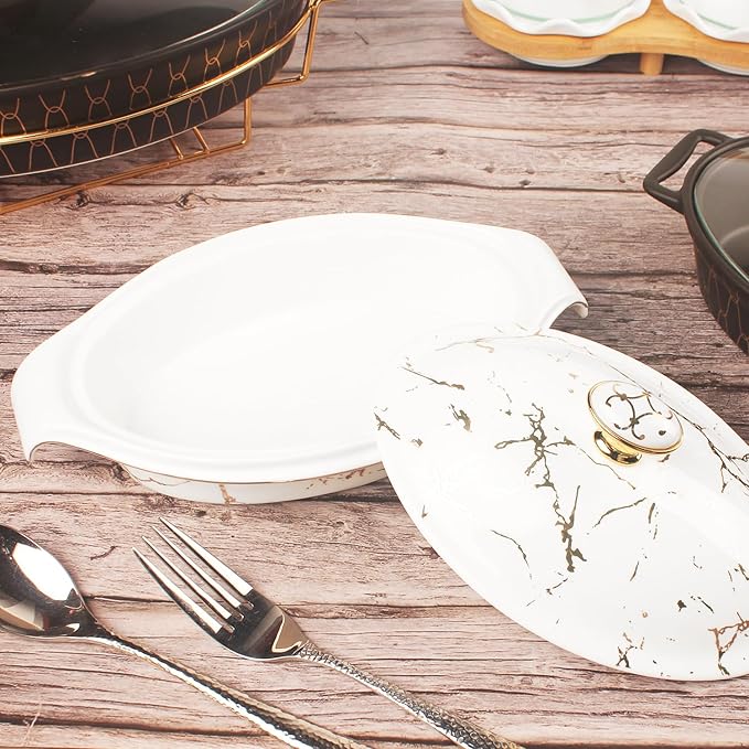 8" x 5" Ceramic Casserole Dish with Lid, 15 Ounce Serving Soup Tureen,Chafing Dish for Buffet