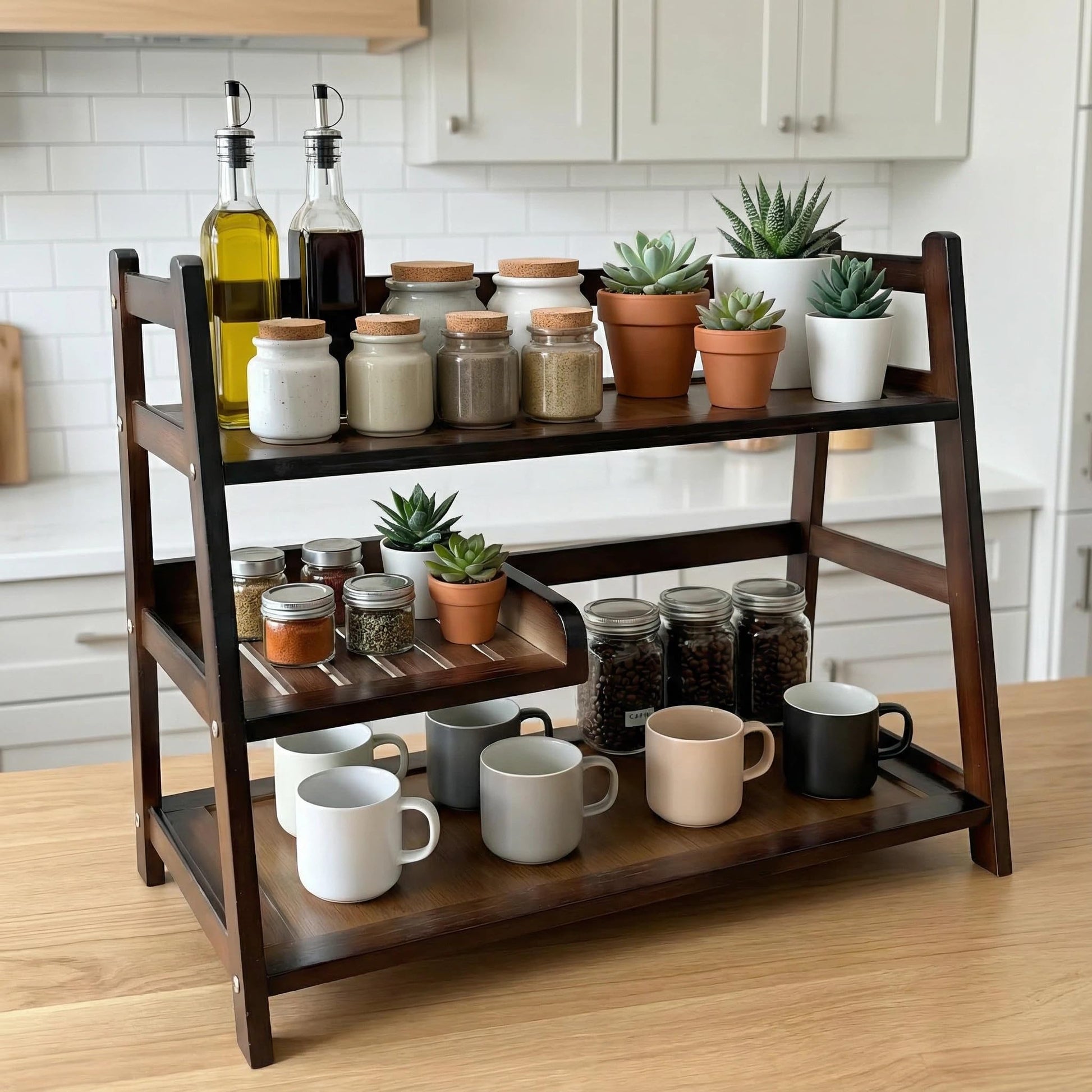 Lnncdsc 3 Tier Bamboo Matcha Station, coffee station organizer Shelf