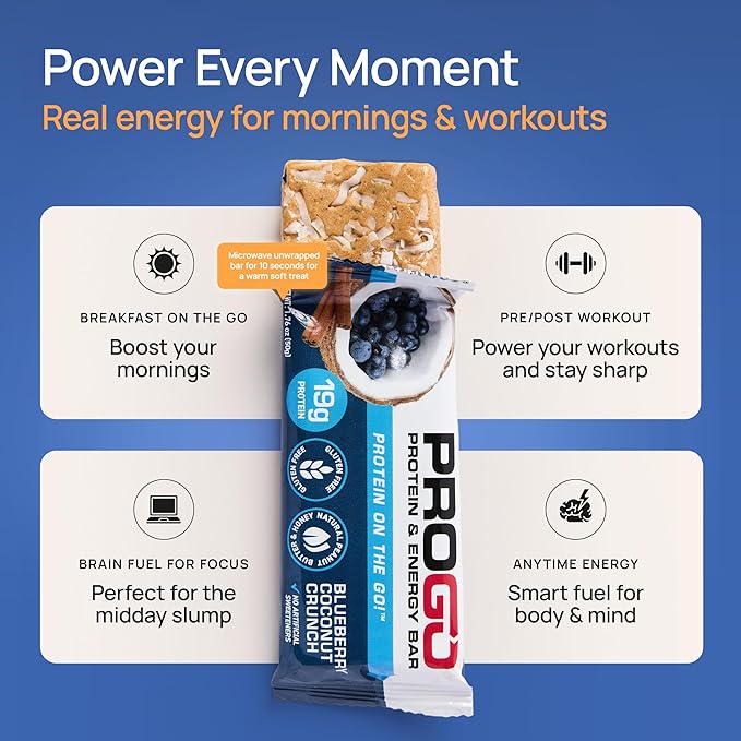 ProGo Protein Bars, Low Sugar, High Protein Snacks (19g) - 95% Pure Isolate for Faster Muscle