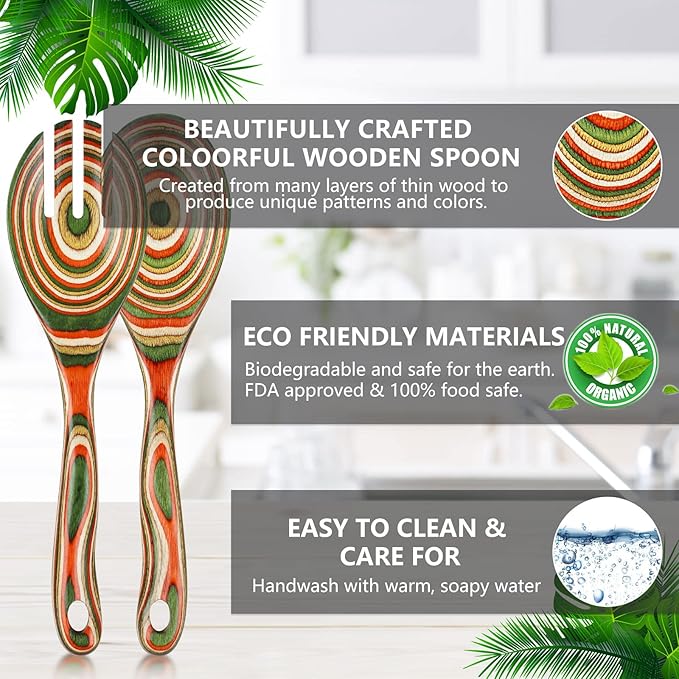 Salad Tongs, Wooden spoons, Salad Tongs for Serving, WOSPONFAN 10-inch Pakkawood Serving Utensils