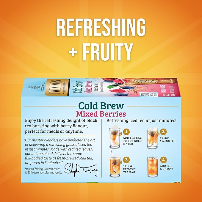 Twinings Mixed Berries Cold Brew Iced Tea Bags, 20 Count (Pack of 1), Unsweetened Flavoured Black