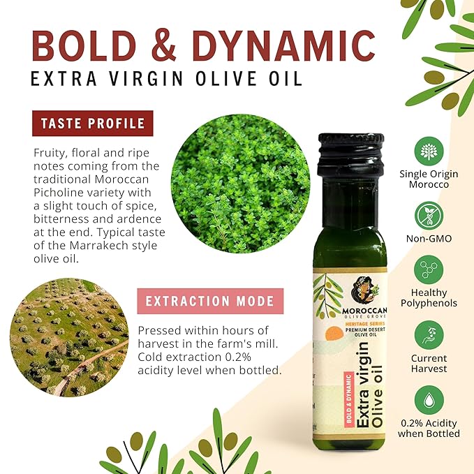 MOROCCAN OLIVE GROVE - The Red Olive Oil, Bold & Dynamic Cold-Pressed Desert Olive Oil Extra