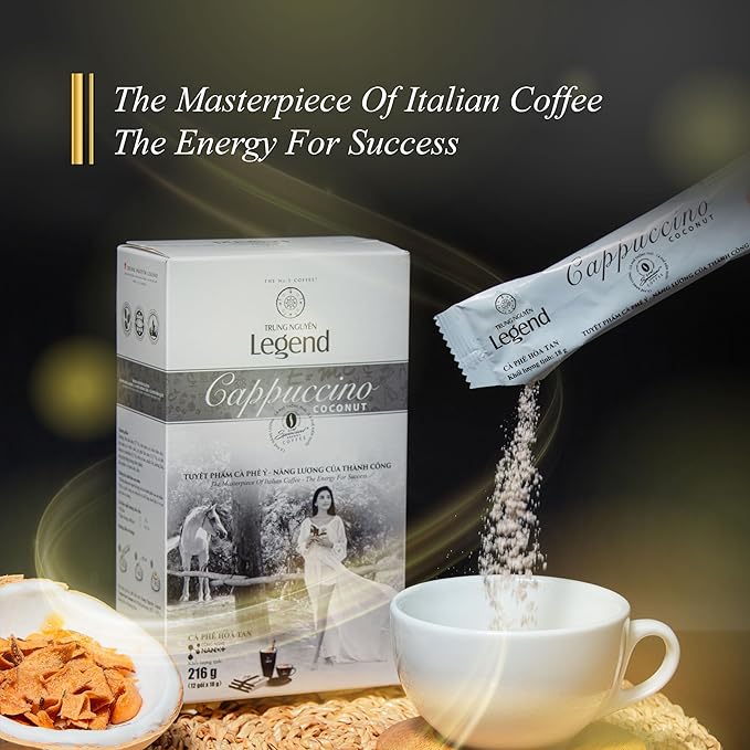 TRUNG NGUYEN LEGEND Cappuccino Coconut Instant Coffee Single Served Stick for Energy Boost (8oz