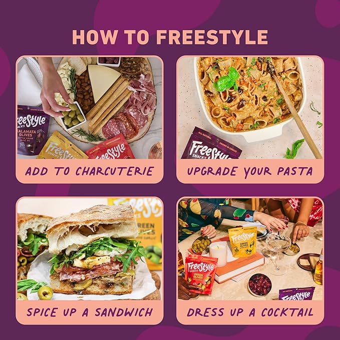 Freestyle Snacks Olive Snack Packs - Bulk Party Pack - Fresh Pitted, Jumbo Kalamata Olives, Grown