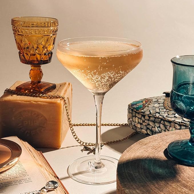 PURE MORA The Remy Coupe - Set of 4, 8oz Handblown Premium Crystal Martini Glasses for Cocktail