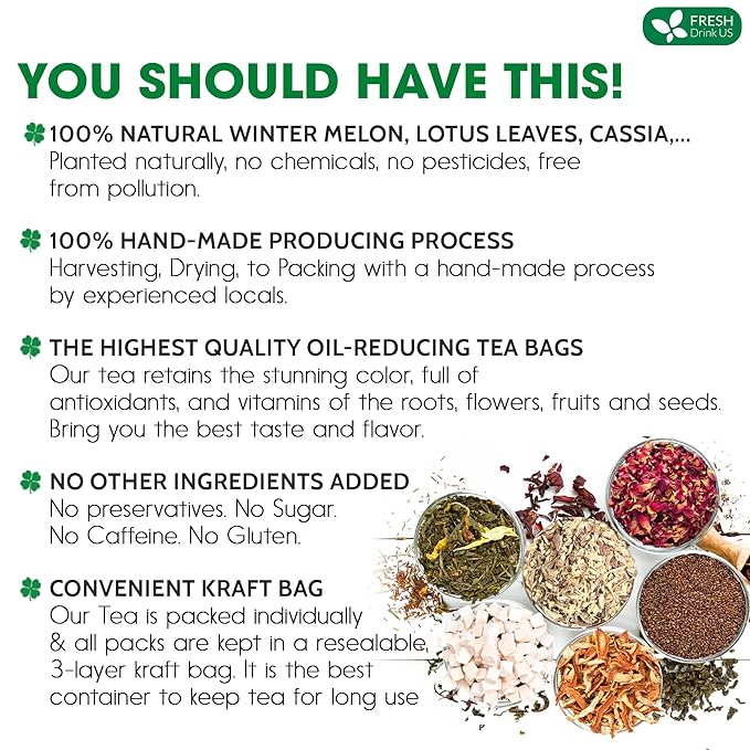 FRESHDRINKUS, 30 Packs of Oil Reducing Tea, Oil Cleansing for Liver, 10 Herbal Ingredients