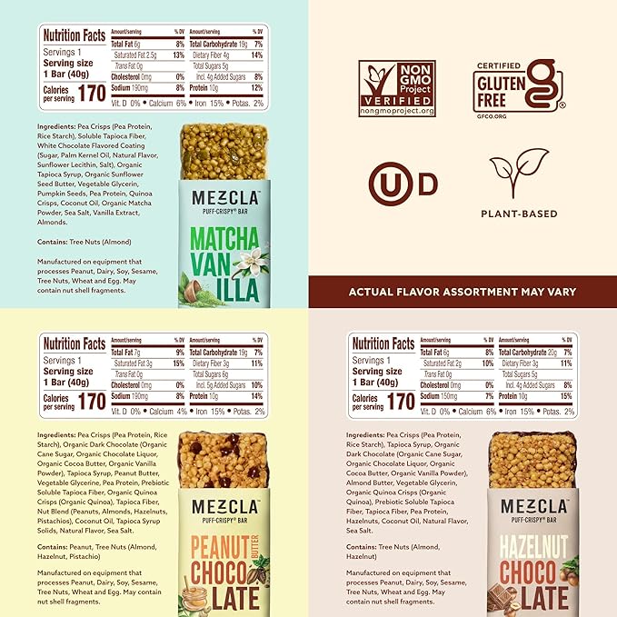 Mezcla Puff Crispy Protein Bars, Gluten Free & Vegan Protein Bars, 10g Protein, Alt for Crispy Rice
