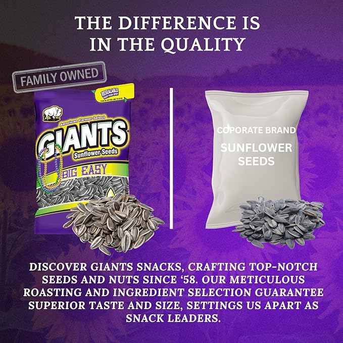 GIANTS Big Easy Sunflower Seeds - Sunflower Seeds to Eat, High Protein Snack, Smoky BBQ & Vinegar