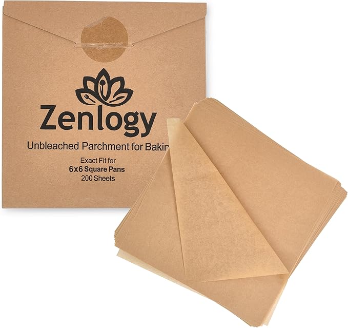 Zenlogy 6x6 Parchment Paper Squares (200 sheets) - Unbleached, Non-stick, Pre-cut Parchment Paper
