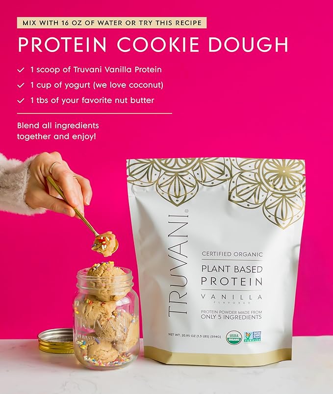Truvani Vegan Pea Protein Powder | Vanilla | 20g Organic Plant Based Protein | 18 Servings | Keto |