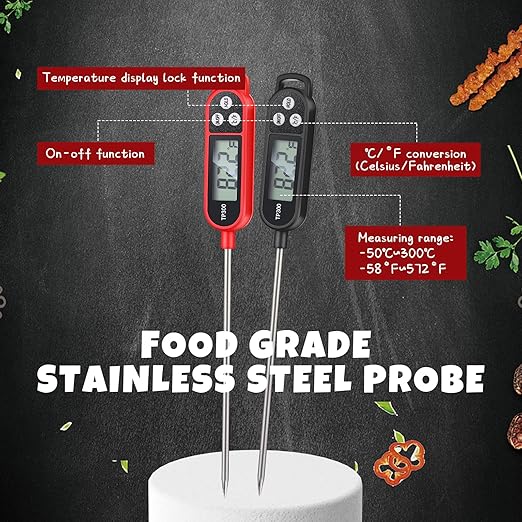 6 Pcs Meat Food Thermometer Food with Probe Water Liquid Instant Read Digital Thermometer Kitchen