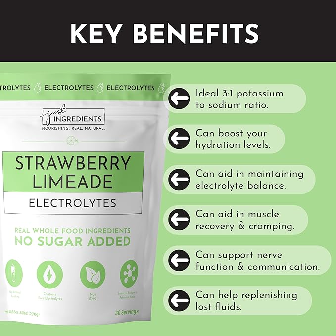 Strawberry Limeade Electrolytes ??30 Serving Bag ??Clean Hydration Drink Mix with Essential