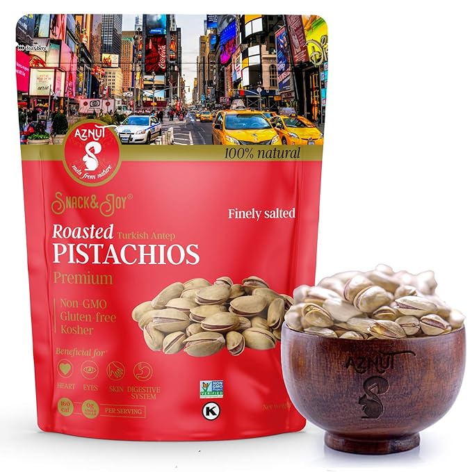 AZNUT Turkish Antep Roasted Salted Pistachios 1 LB, 100% Natural Premium Quality Class A, Non GMO