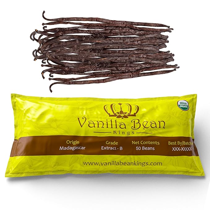 50 Organic Madagascar Vanilla Beans - Whole Extract Grade B Pods for Baking, Homemade Extract